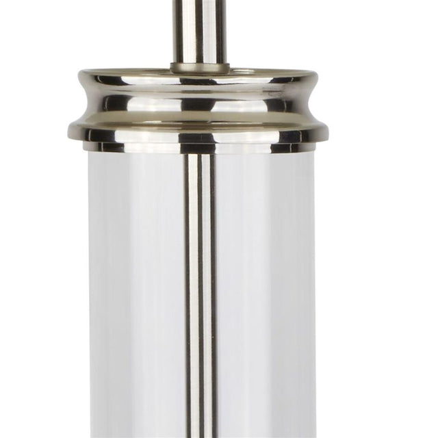 PEDESTAL TABLE LAMP - GLASS COLUMN & SATIN SILVER BASE, CREAM SHADE