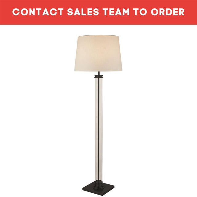 PEDESTAL FLOOR LAMP - GLASS COLUMN & BLACK BASE, WHITE SHADE