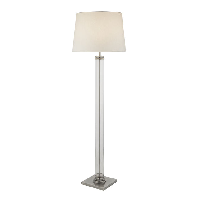 PEDESTAL FLOOR LAMP - GLASS COLUMN & SATIN SILVER BASE, CREAM SHADE