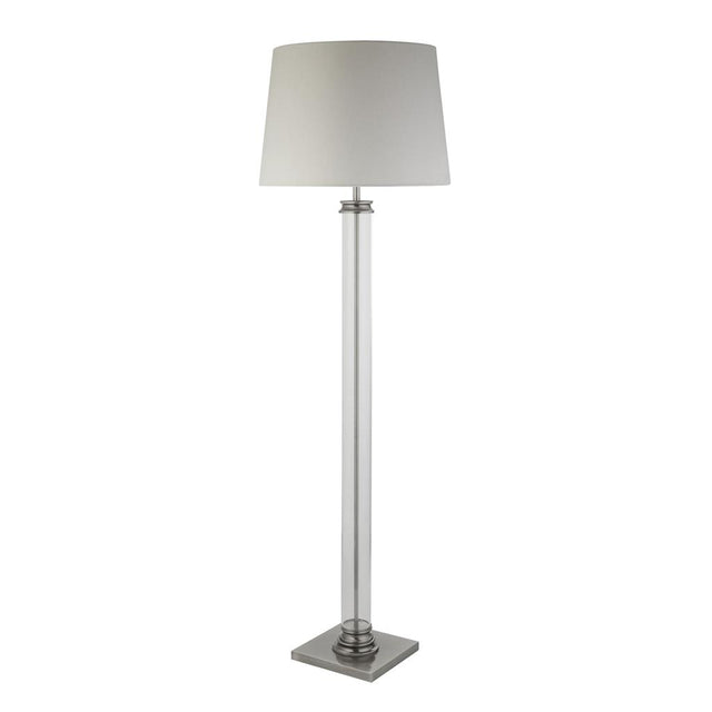 PEDESTAL FLOOR LAMP - GLASS COLUMN & SATIN SILVER BASE, CREAM SHADE