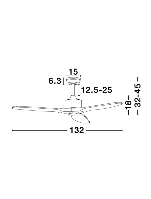 VENTO Fan Body Material Steel Matt White&Glass 3ABS Wooden Blades