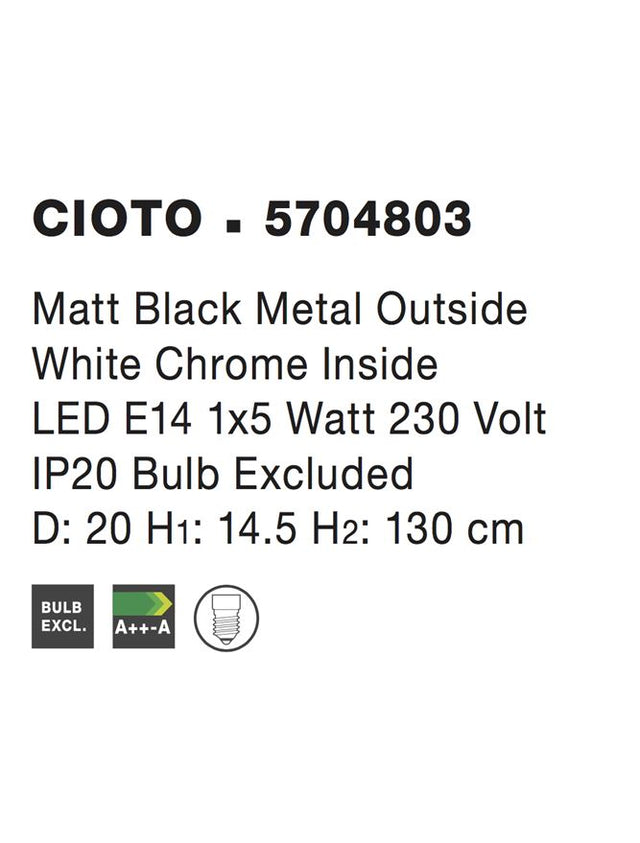 CIOTO Metal Rose Gold Outside White Chrome Inside LED E14 1x5W Bulb Excluded D: 20 H1:14.5 H2:130 cm