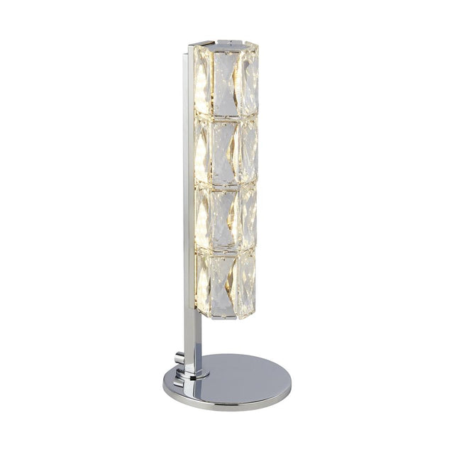 REMY LED TABLE LIGHT, HEXAGONAL TUBE BAR, CHROME, CLEAR CRYSTAL TRIM