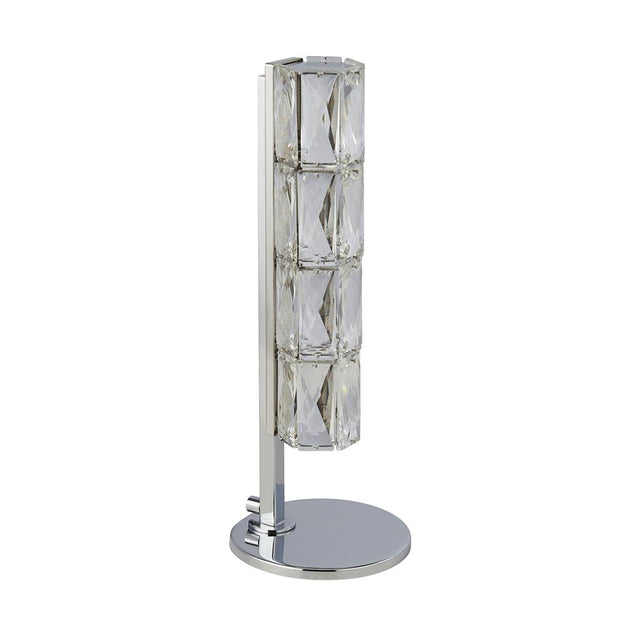 REMY LED TABLE LIGHT, HEXAGONAL TUBE BAR, CHROME, CLEAR CRYSTAL TRIM