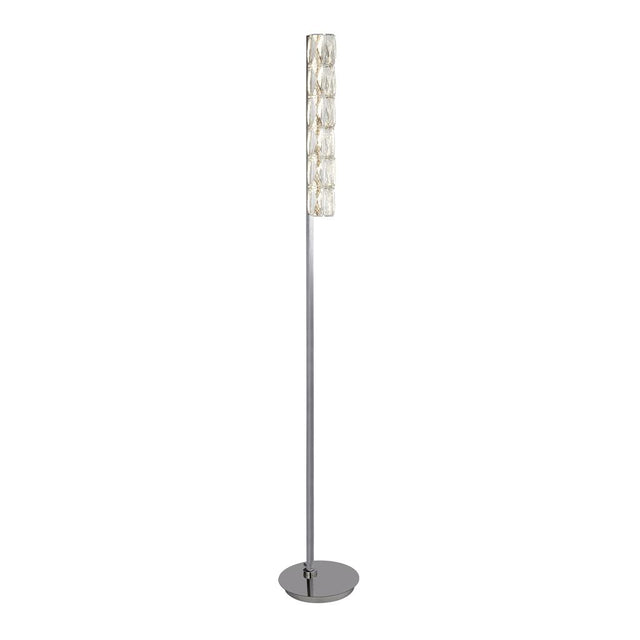 REMY LED FLOOR LIGHT, HEXAGONAL TUBE BAR, CHROME, CLEAR CRYSTAL TRIM