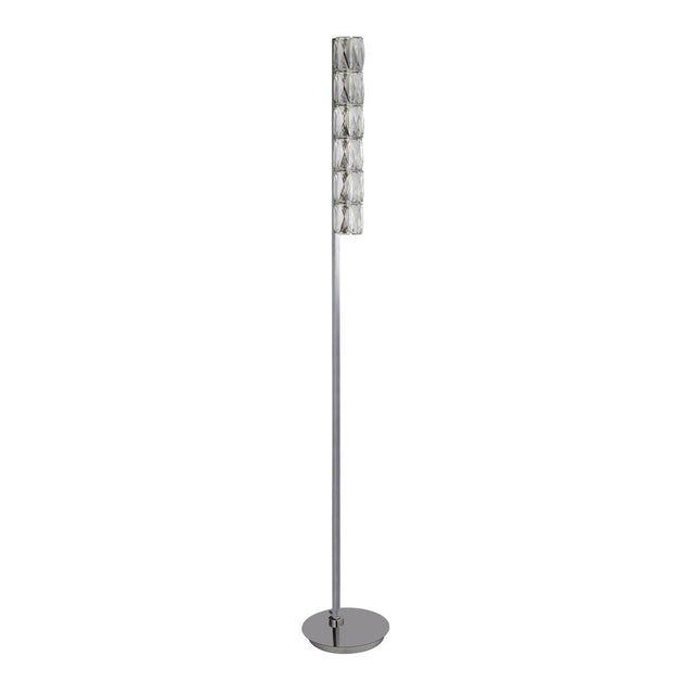 REMY LED FLOOR LIGHT, HEXAGONAL TUBE BAR, CHROME, CLEAR CRYSTAL TRIM