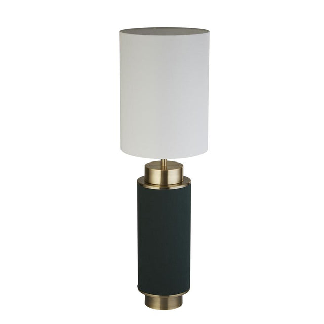 FLASK 1LT TABLE LAMP, DARK GREEN LINEN WITH ANTIQUE BRASS AND WHITE SHADE