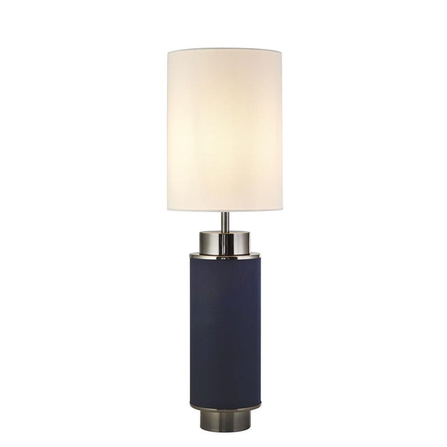 FLASK 1LT TABLE LAMP, BLUE LINEN WITH BLACK NICKEL AND WHITE SHADE