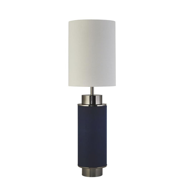 FLASK 1LT TABLE LAMP, BLUE LINEN WITH BLACK NICKEL AND WHITE SHADE