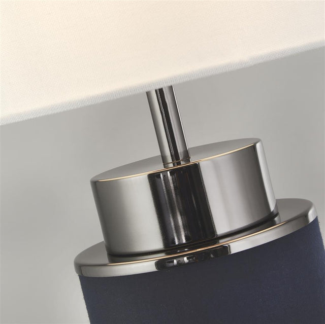 FLASK 1LT TABLE LAMP, BLUE LINEN WITH BLACK NICKEL AND WHITE SHADE