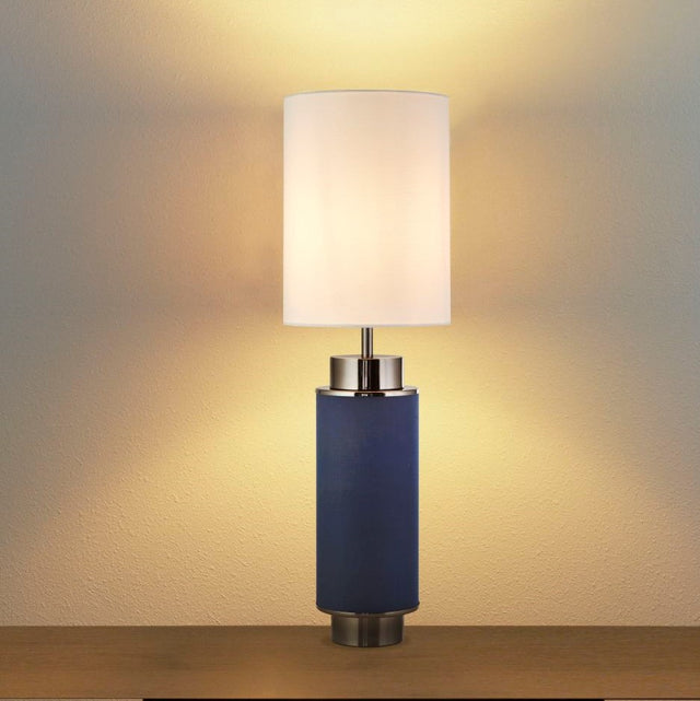 FLASK 1LT TABLE LAMP, BLUE LINEN WITH BLACK NICKEL AND WHITE SHADE