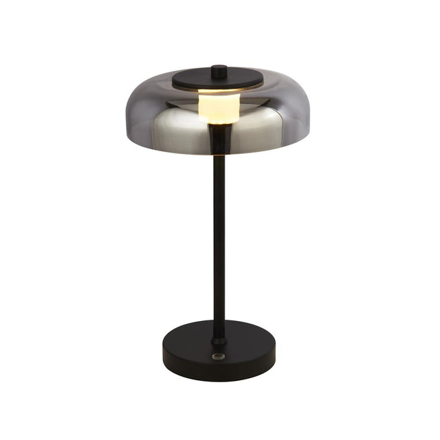 FRISBEE 1LT LED TABLE LAMP, MATT BLACK WITH SMOKED GLASS