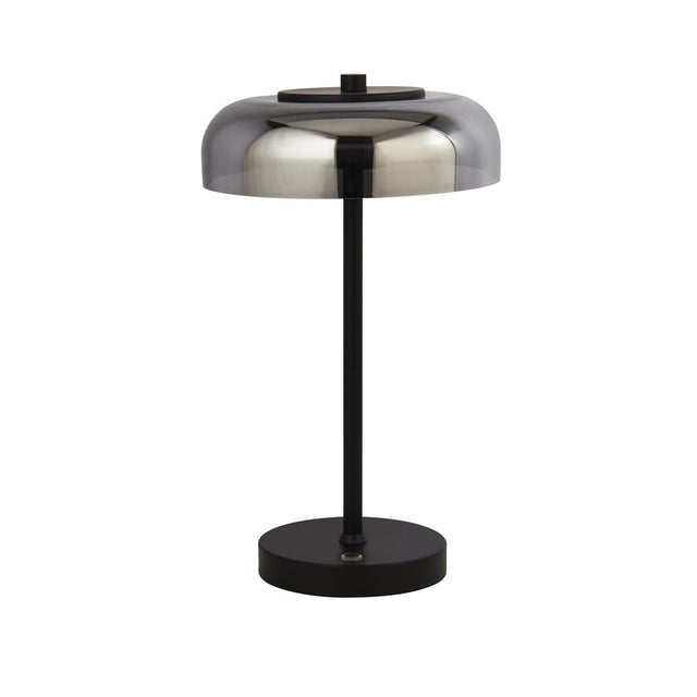 FRISBEE 1LT LED TABLE LAMP, MATT BLACK WITH SMOKED GLASS