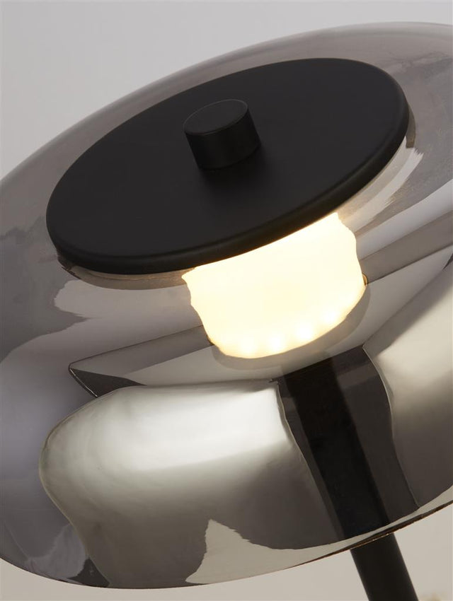 FRISBEE 1LT LED TABLE LAMP, MATT BLACK WITH SMOKED GLASS