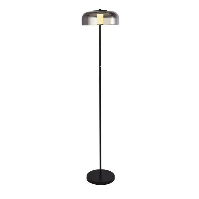 FRISBEE 1LT LED FLOOR LAMP, MATT BLACK WITH SMOKED GLASS