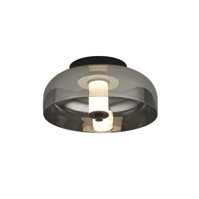 FRISBEE 1LT LED FLUSH, MATT BLACK WITH SMOKED GLASS