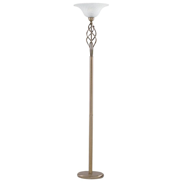 ZANZIBAR UPLIGHTER A/BRASS FLOOR LAMP CW MARBLE GLS