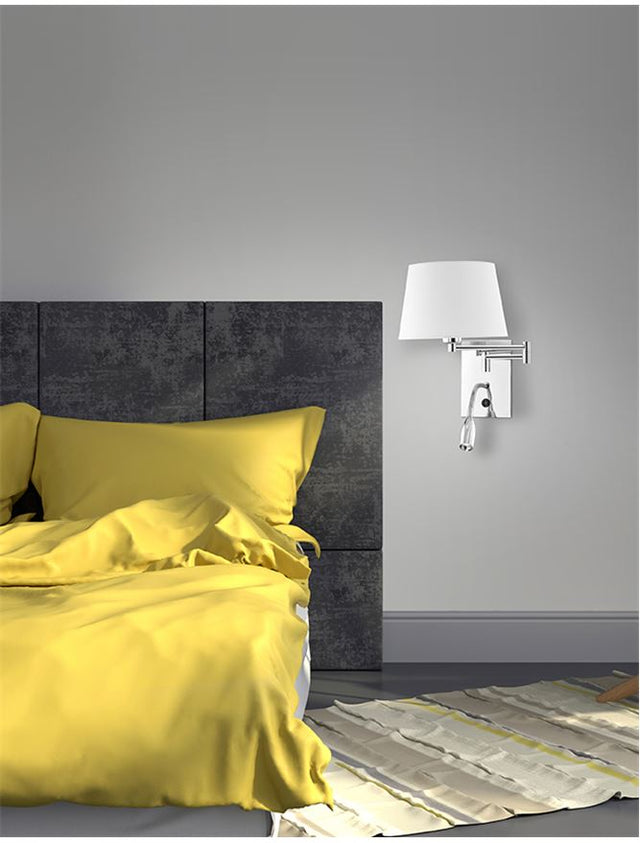 CINGO Wall Light Chrome & White Fabric Lampshade LED 3W 3000k 180Lm E27 1x60W L:36 H1:17 H2:33cm