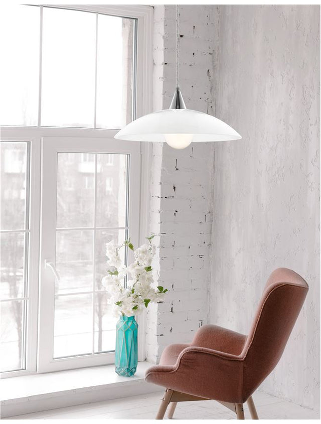 VICINO Pendant Light White Glossy Glass Chrome Metal LED E27 1x12W D:40 H1:6 H2:100cm