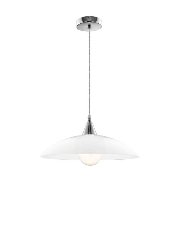 VICINO Pendant Light White Glossy Glass Chrome Metal LED E27 1x12W D:40 H1:6 H2:100cm