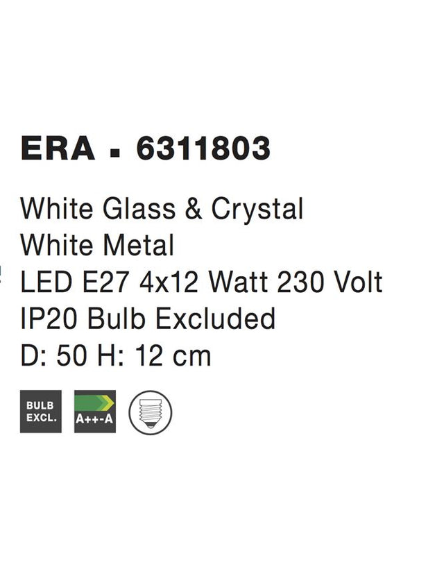 ERA Ceiling Light White Glass & Crystal Chrome Metal LED E27 3x12W D:40 H:9cm