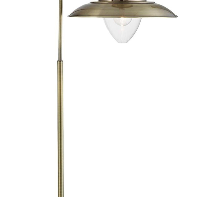 FISHERMAN FLOOR LAMP, ANTIQUE BRASS, CLEAR GLASS SHADE