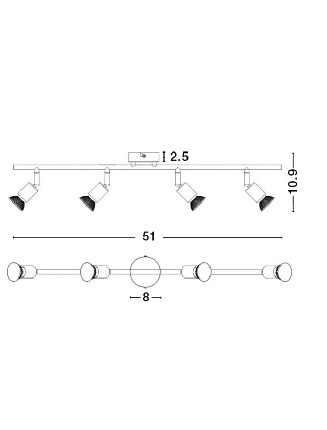 BASE Satin Nickel Metal LED GU10 4x5 Watt IP20 Bulb Excluded L: 51 W: 8 H: 10.9 cm