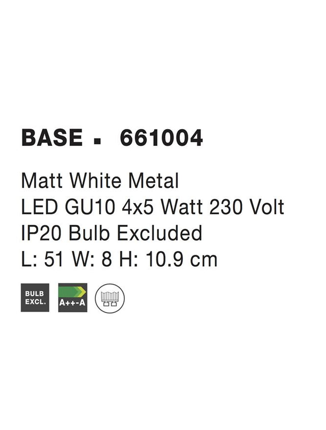 BASE Matt White Metal LED GU10 4x5 Watt IP20 Bulb Excluded L: 51 W: 8 H: 10.9 cm