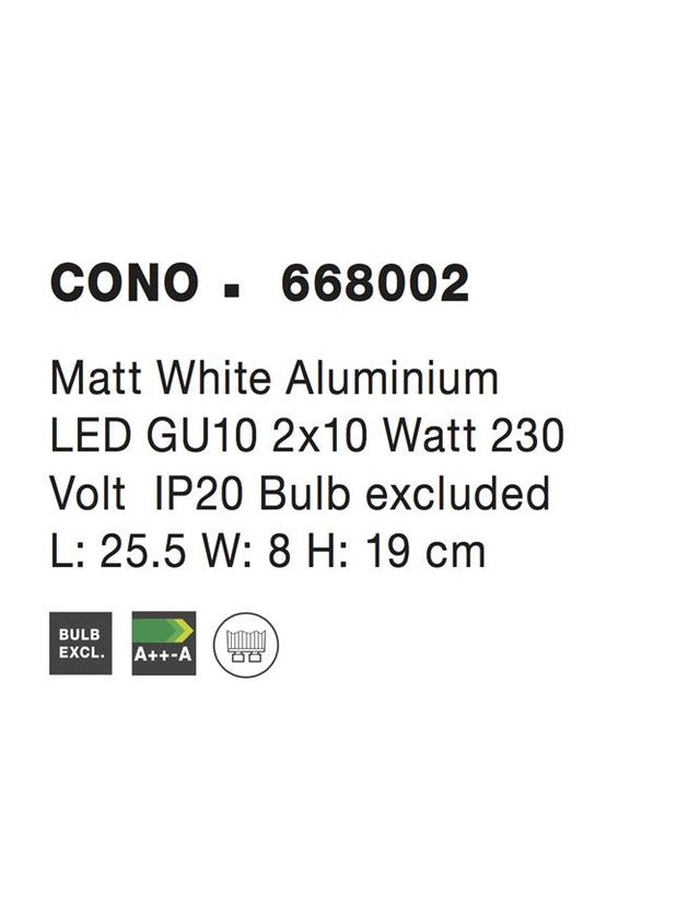 CONO Matt White Aluminium LED GU10 2x10W IP20 Bulb excluded L: 25.5 W: 8 H: 19 cm