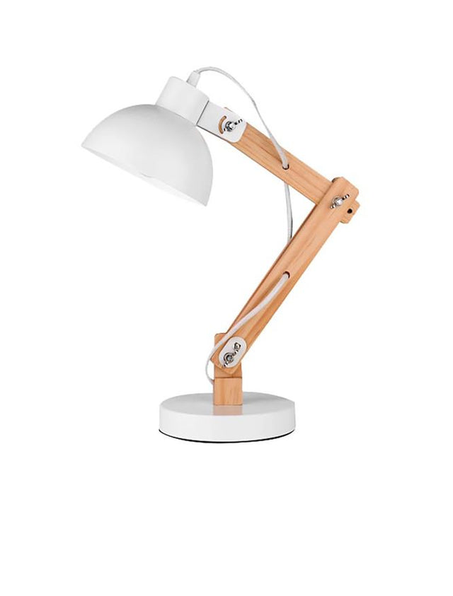 LILA White Metal & Natural Wood LED E27 1x12 Watt 230 Volt IP20 Bulb Excluded D: 16 H: 59 cm