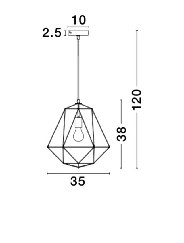 PIETRA Pendant Light Black Metal LED E27 1x12 Watt D:35 H1:38 H2:120cm