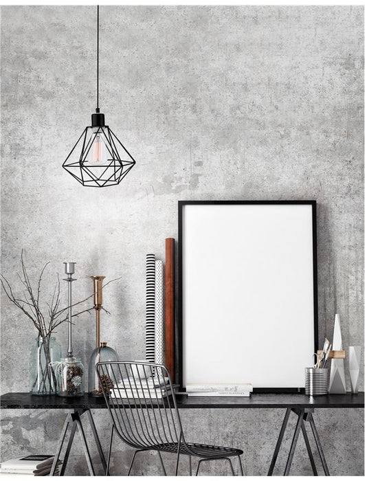 PIETRA Pendant Light Matt Black Metal Black & White Fabric Wire LED E27 1x12W D: 17 H1: 22.5 H2: 120 cm