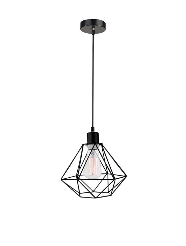 PIETRA Pendant Light Matt Black Metal Black & White Fabric Wire LED E27 1x12W D: 17 H1: 22.5 H2: 120 cm