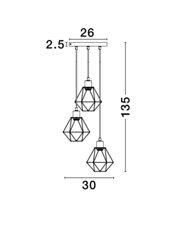 PIETRA Pendant Light Black Metal LED E27 3x12 W D:30 H:135cm