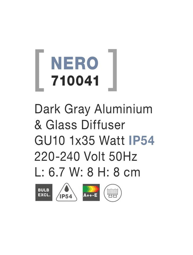 NERO Dark Gray Aluminium & Glass Diffuser GU10 1x35 Watt L: 6.7 W: 8 H: 8 cm IP54