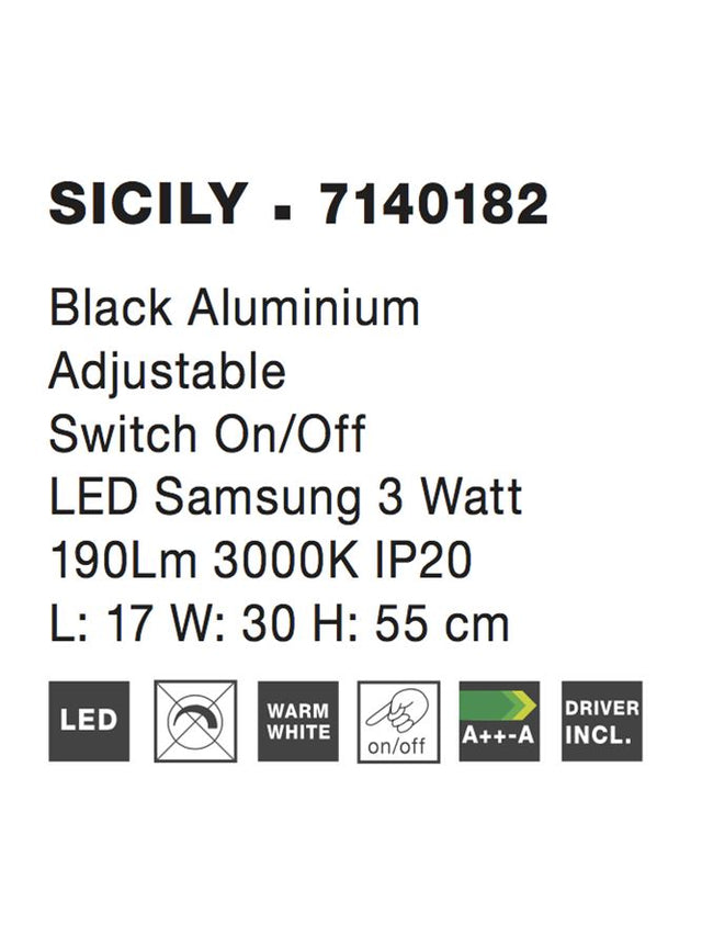 SICILY Table Lamp Sand Black Aluminium LED 3W 3000K 190Lum L:17 W:30 H:55cm