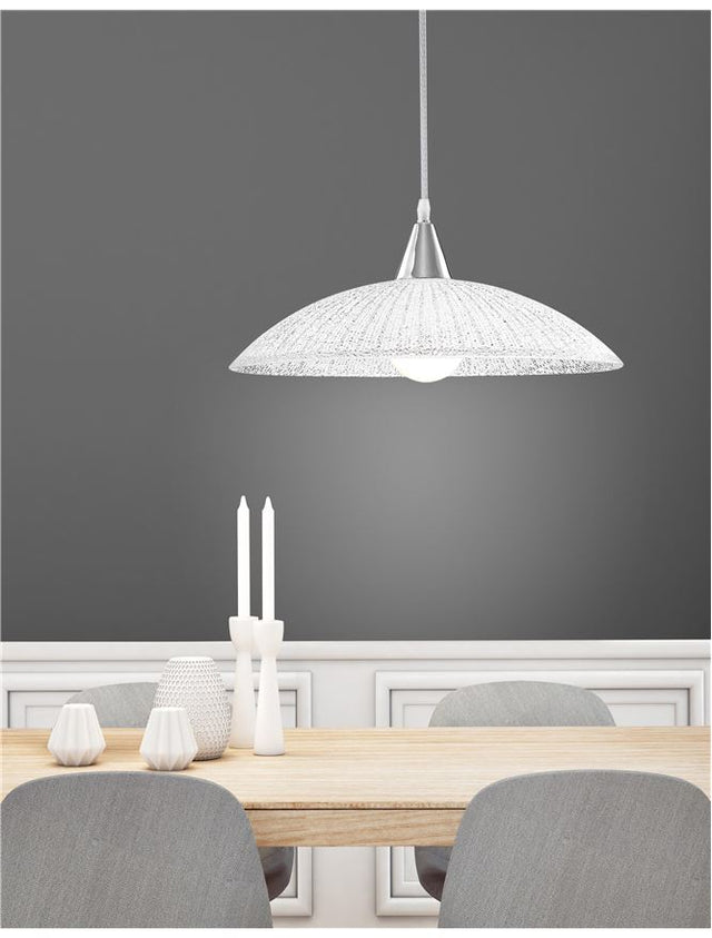 SHELL Pendant Light Chrome Metal White & Clear Structured Glass LED E27 1x12Watt D:40 H1:11 H2:100cm