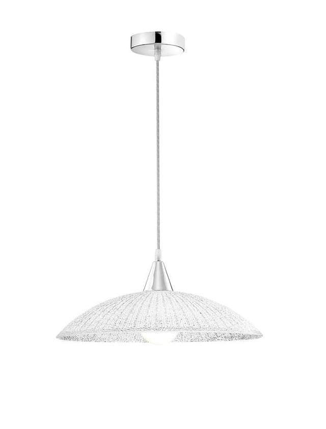 SHELL Pendant Light Chrome Metal White & Clear Structured Glass LED E27 1x12Watt D:40 H1:11 H2:100cm