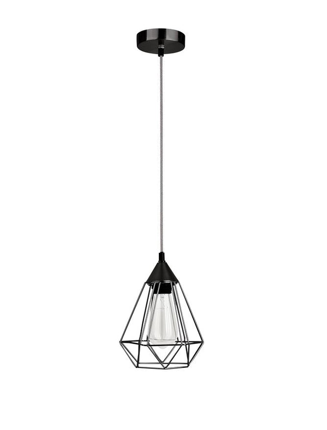 PAOLO Pendant Light Matt Black Metal Black & White Fabric Wire LED E27 1x12W D: 17 H1: 22.5 H2: 120 cm