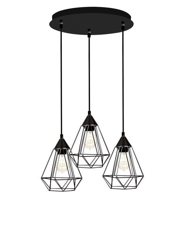 PAOLO Pendant Light Matt Black Metal Black & White Fabric Wire LED E27 3x12 W D: 30 H: 134 cm