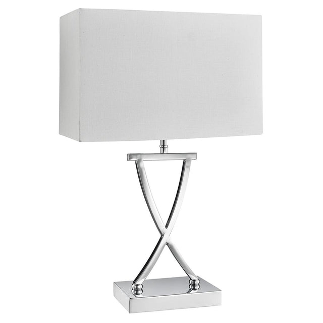 CLUB TABLE LAMP X BASE, CHROME, WHITE RECTANGLE SHADE