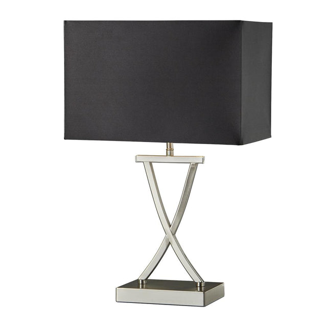 CLUB TABLE LAMP X BASE, SATIN SILVER, BLACK  RECTANGLE SHADE