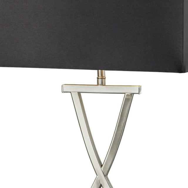 CLUB TABLE LAMP X BASE, SATIN SILVER, BLACK  RECTANGLE SHADE