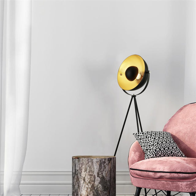 BLINK 1LT TRIPOD FLOOR LAMP, MATT BLACK WITH GOLD SHADE INTERIOR