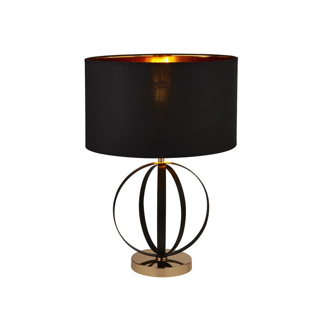 BLACK AND GOLD TABLE LAMP WITH BLACK SHADE, GOLD INNER