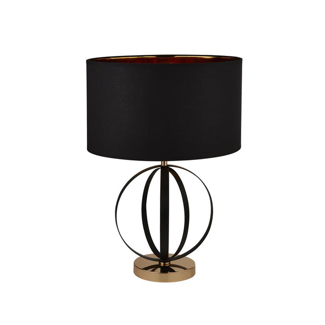 BLACK AND GOLD TABLE LAMP WITH BLACK SHADE, GOLD INNER