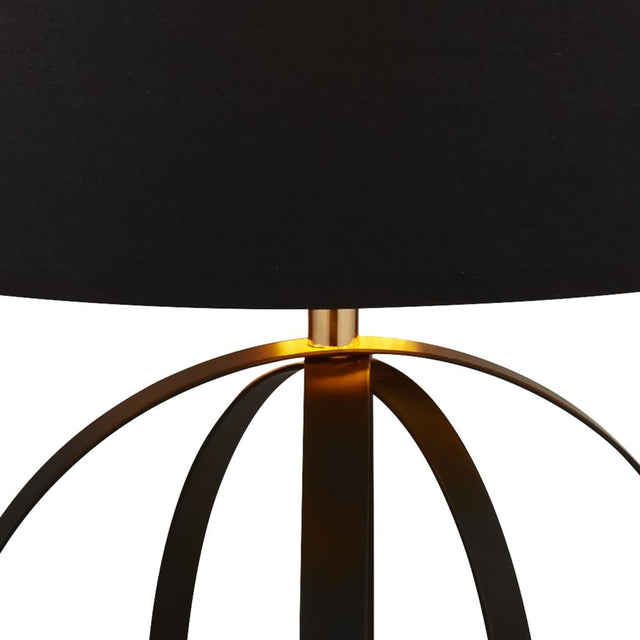 BLACK AND GOLD TABLE LAMP WITH BLACK SHADE, GOLD INNER