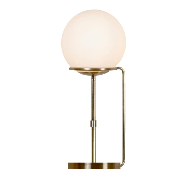 SPHERE 1LT TABLE LAMP, ANTIQUE BRASS, BLACK BRAIDED CABLE, OPAL WHITE GLASS SHADES