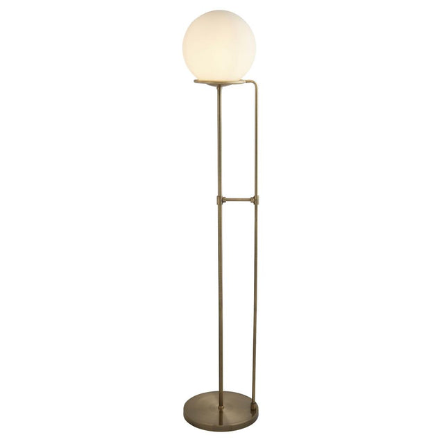 SPHERE 1LT FLOOR LAMP, ANTIQUE BRASS, BLACK BRAIDED CABLE, OPAL WHITE GLASS SHADE