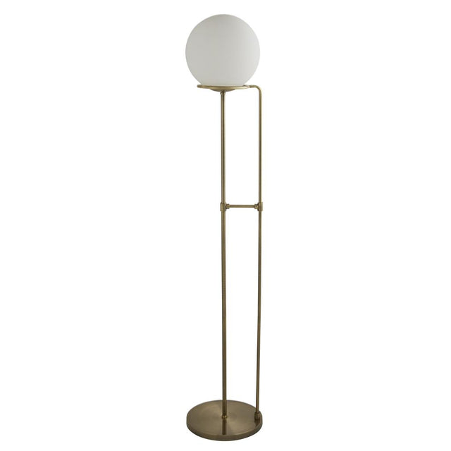 SPHERE 1LT FLOOR LAMP, ANTIQUE BRASS, BLACK BRAIDED CABLE, OPAL WHITE GLASS SHADE